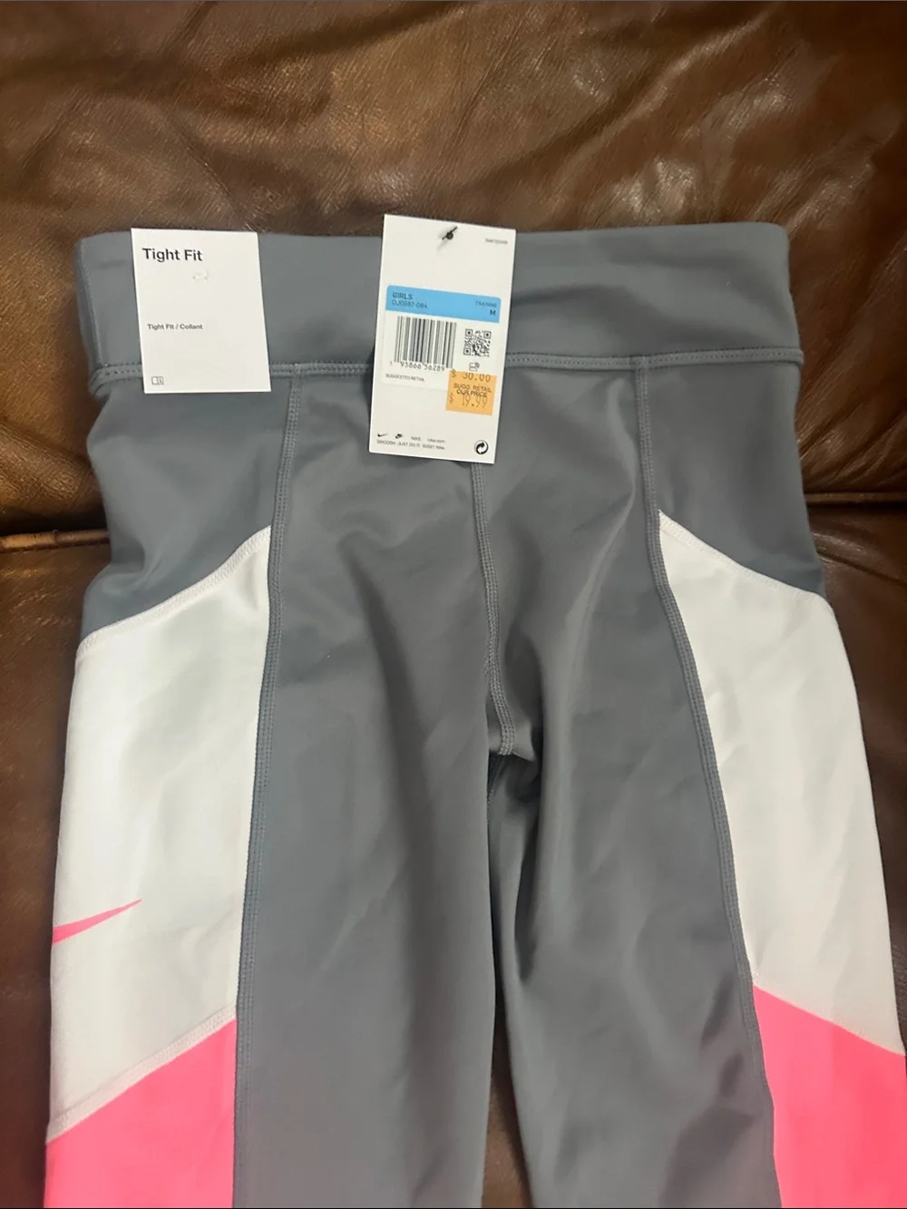 Nike Girls' Gray, White & Pink Colorblock Leggings